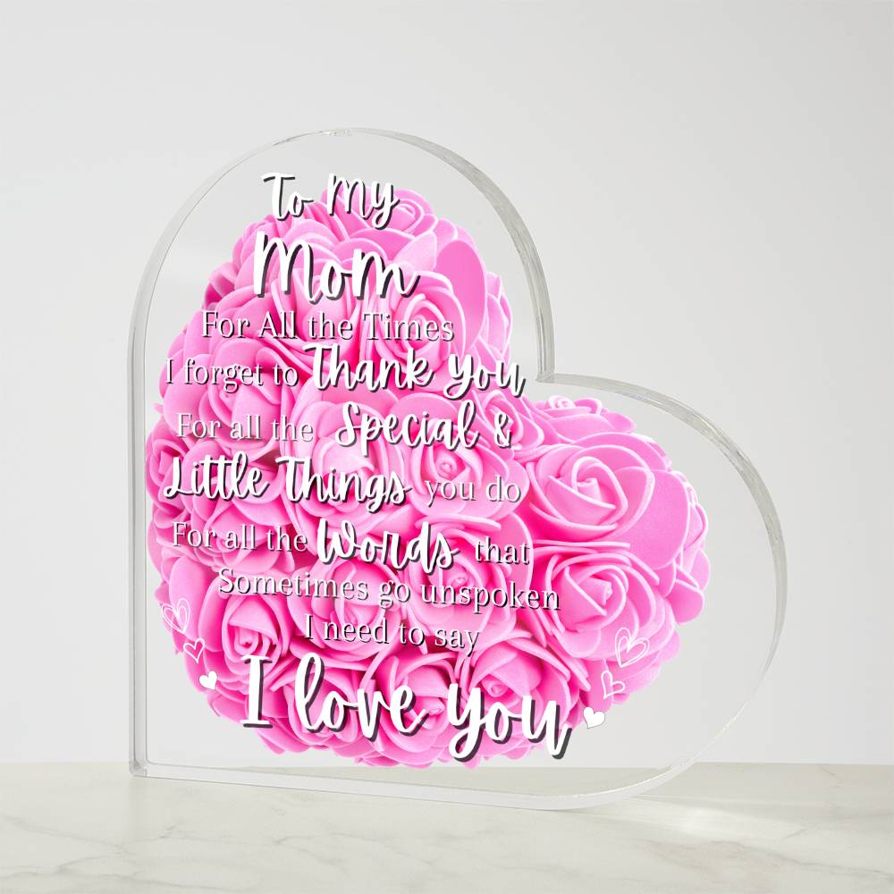 Acrylic I Love You Mom Pink Flowers Background