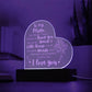 Engraved Acrylic Heart Plaque With LED Base I Love you Mom message