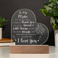 Engraved Acrylic Heart Plaque With LED Base I Love you Mom message