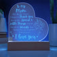 Engraved Acrylic Heart Plaque With LED Base I Love you Mom message