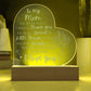 Engraved Acrylic Heart Plaque With LED Base I Love you Mom message